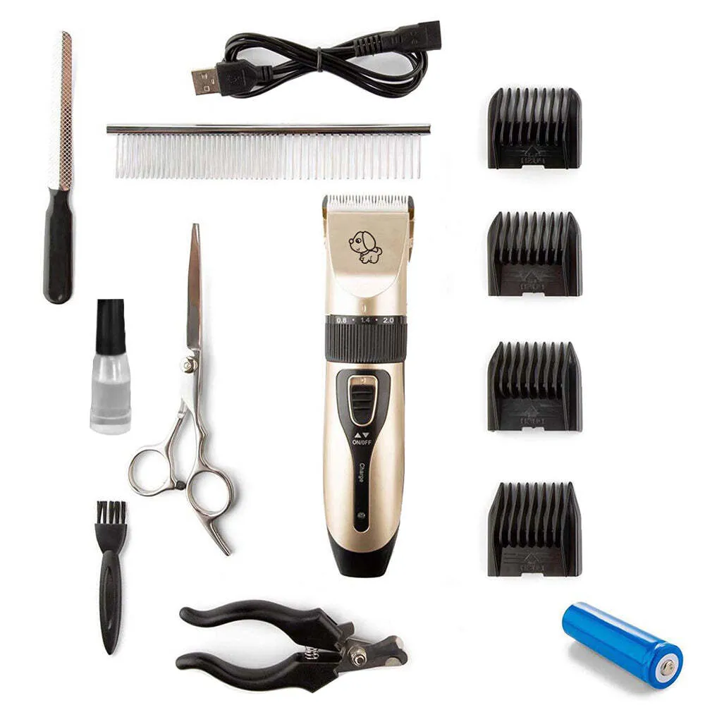 12-Piece Low-Noise Pet Grooming Kit with Adjustable Blades