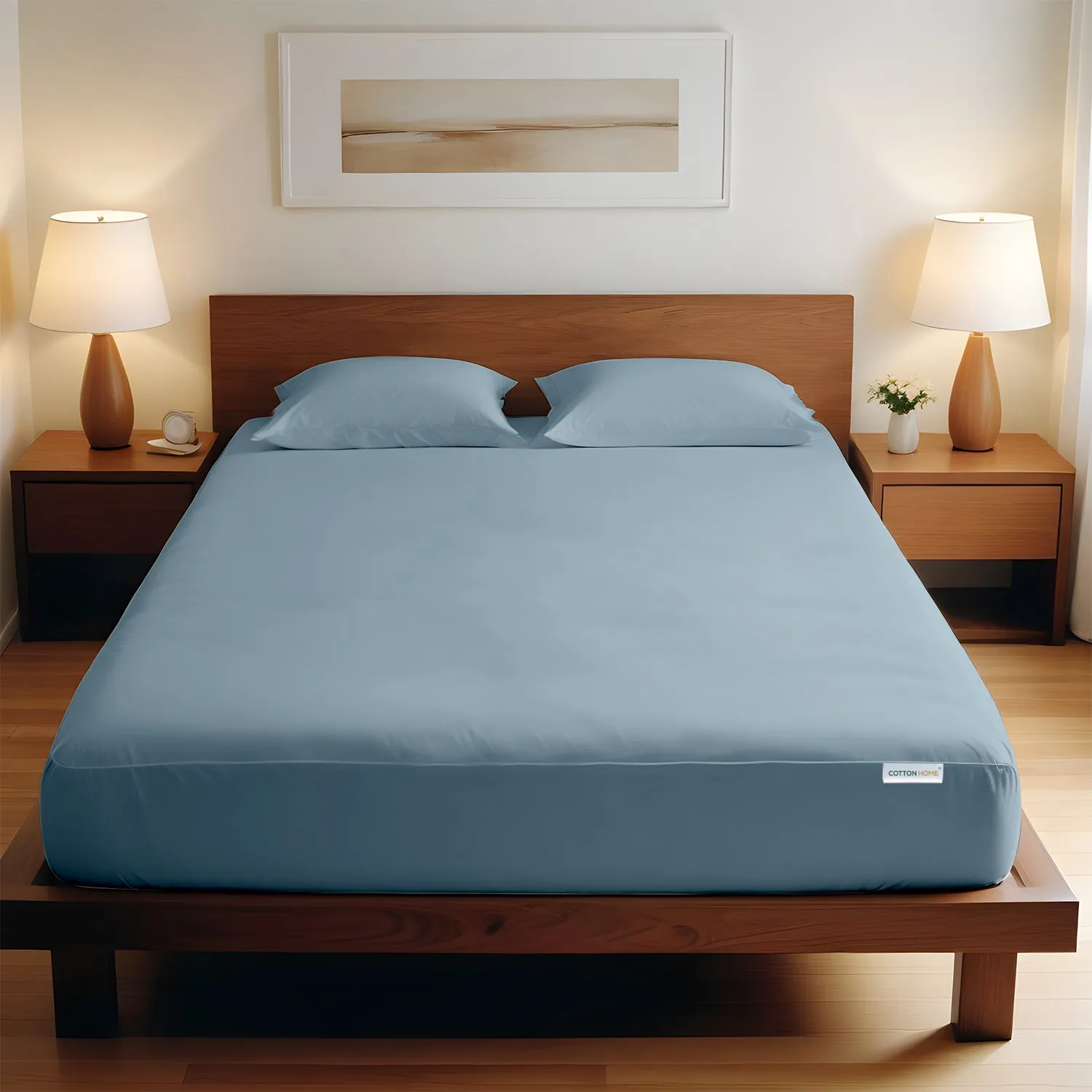 3 Piece Fitted Sheet Set Super Soft Metallic Blue Single Size 90x200 20cm with 2 Pillow Case