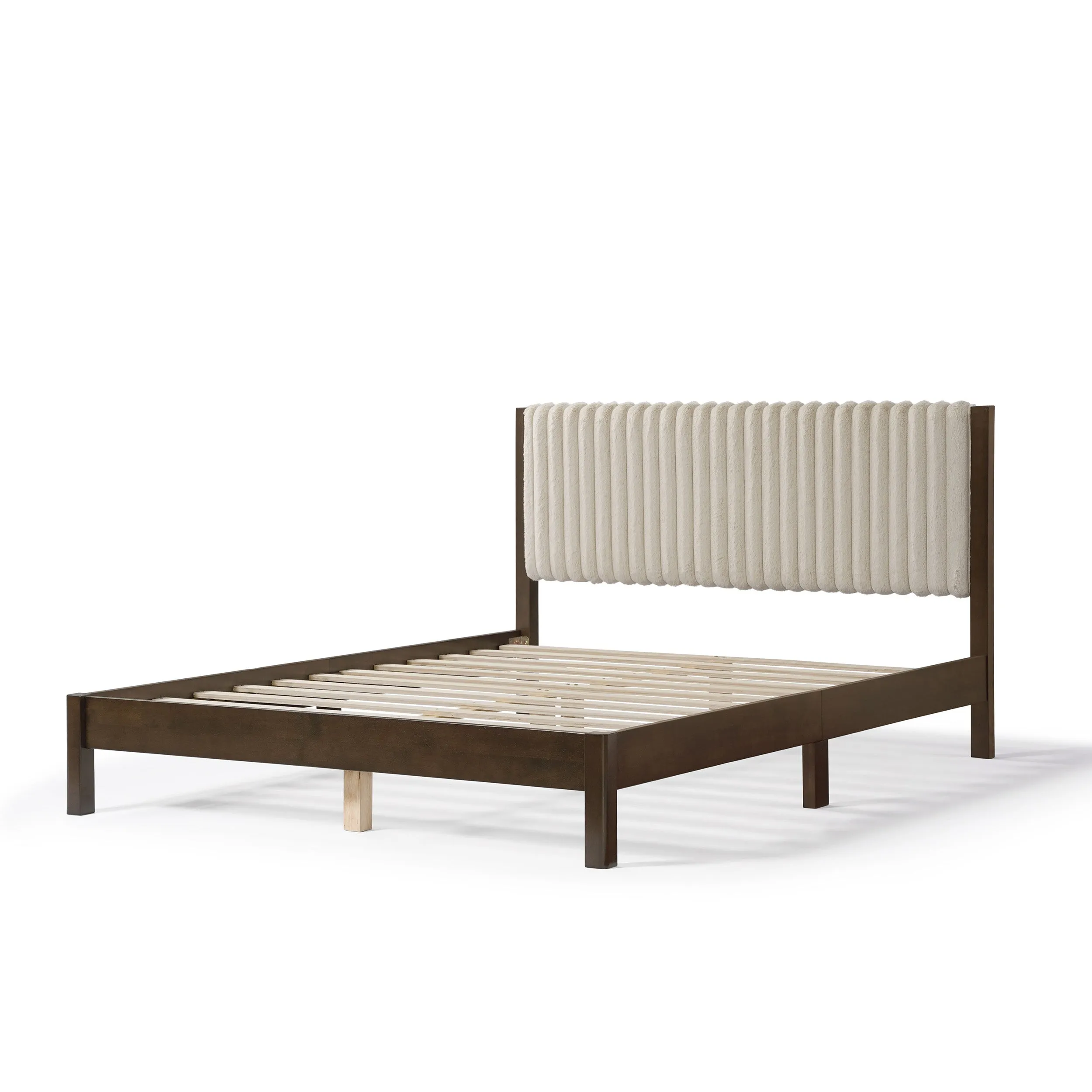 Alder Wood Frame Queen Platform Bed with Fabric Upholstery