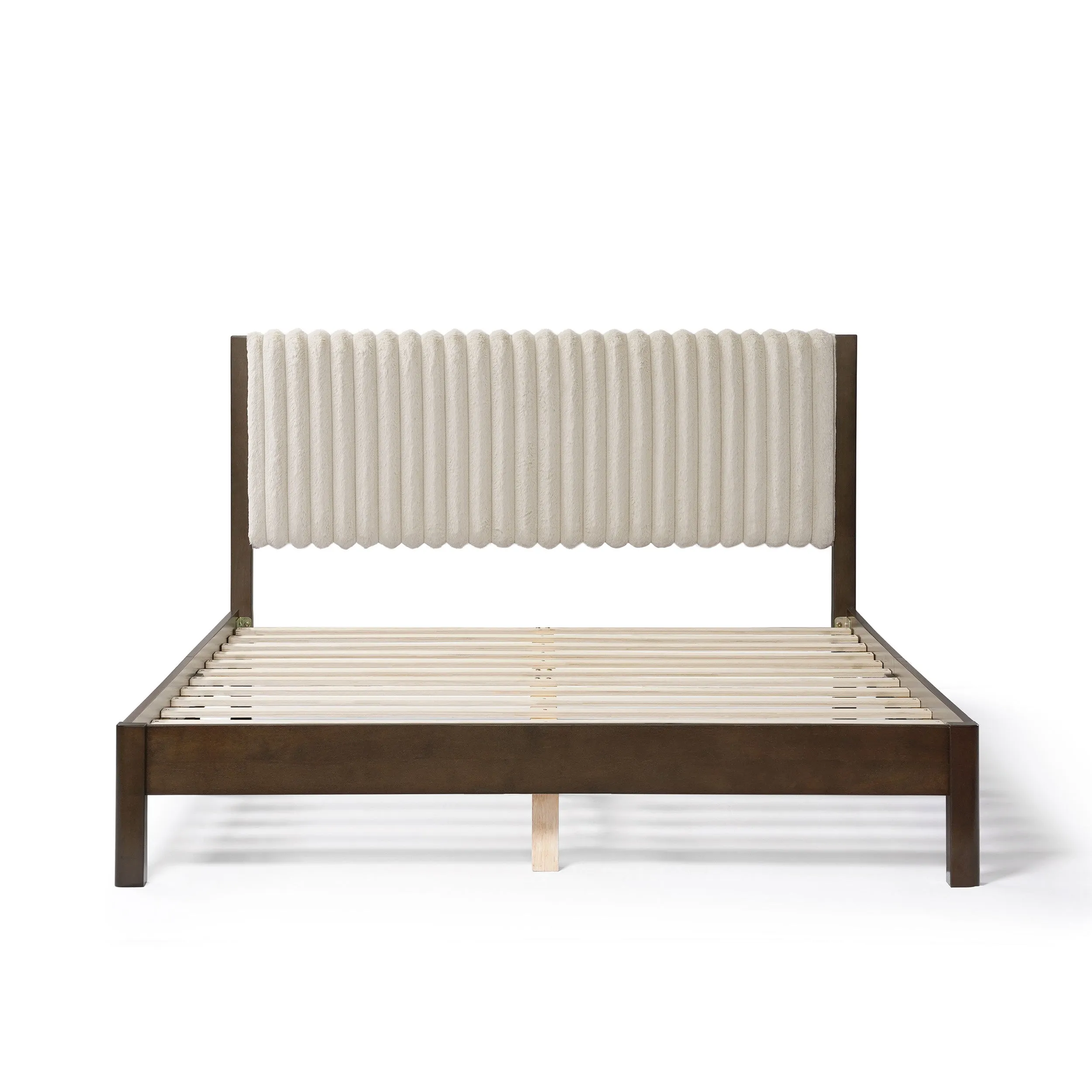 Alder Wood Frame Queen Platform Bed with Fabric Upholstery