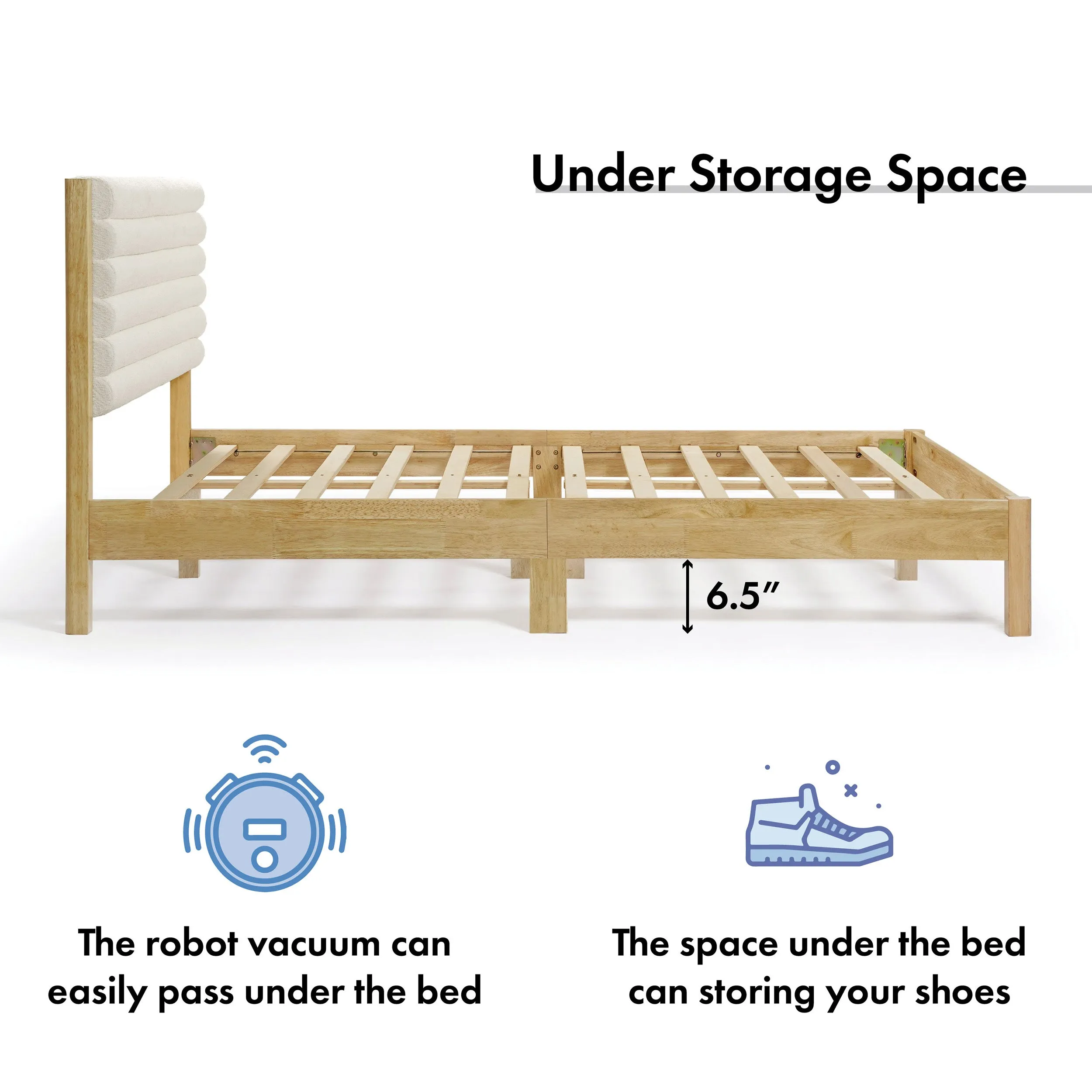 Alder Wood Frame Queen Platform Bed with Fabric Upholstery