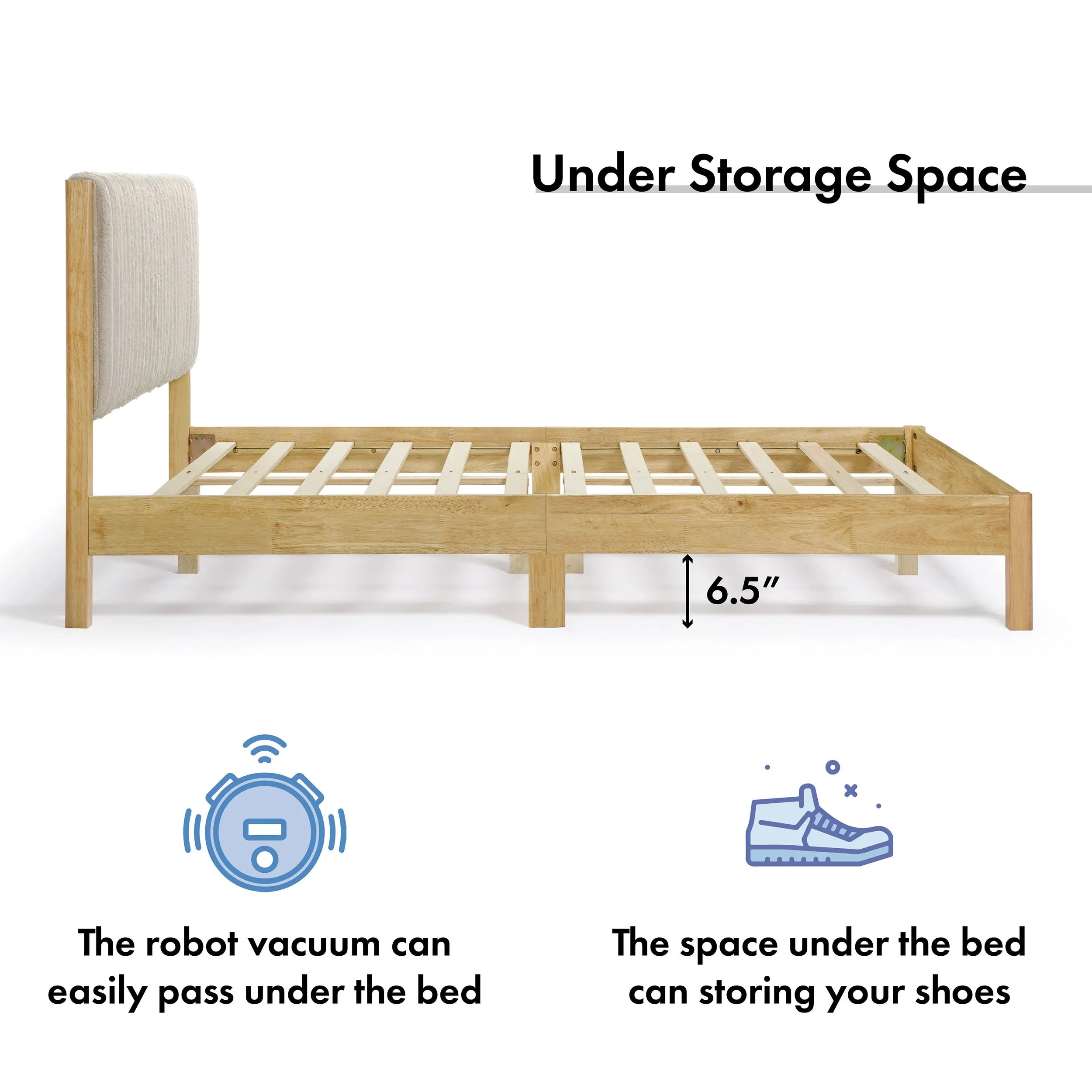 Alder Wood Frame Queen Platform Bed with Fabric Upholstery