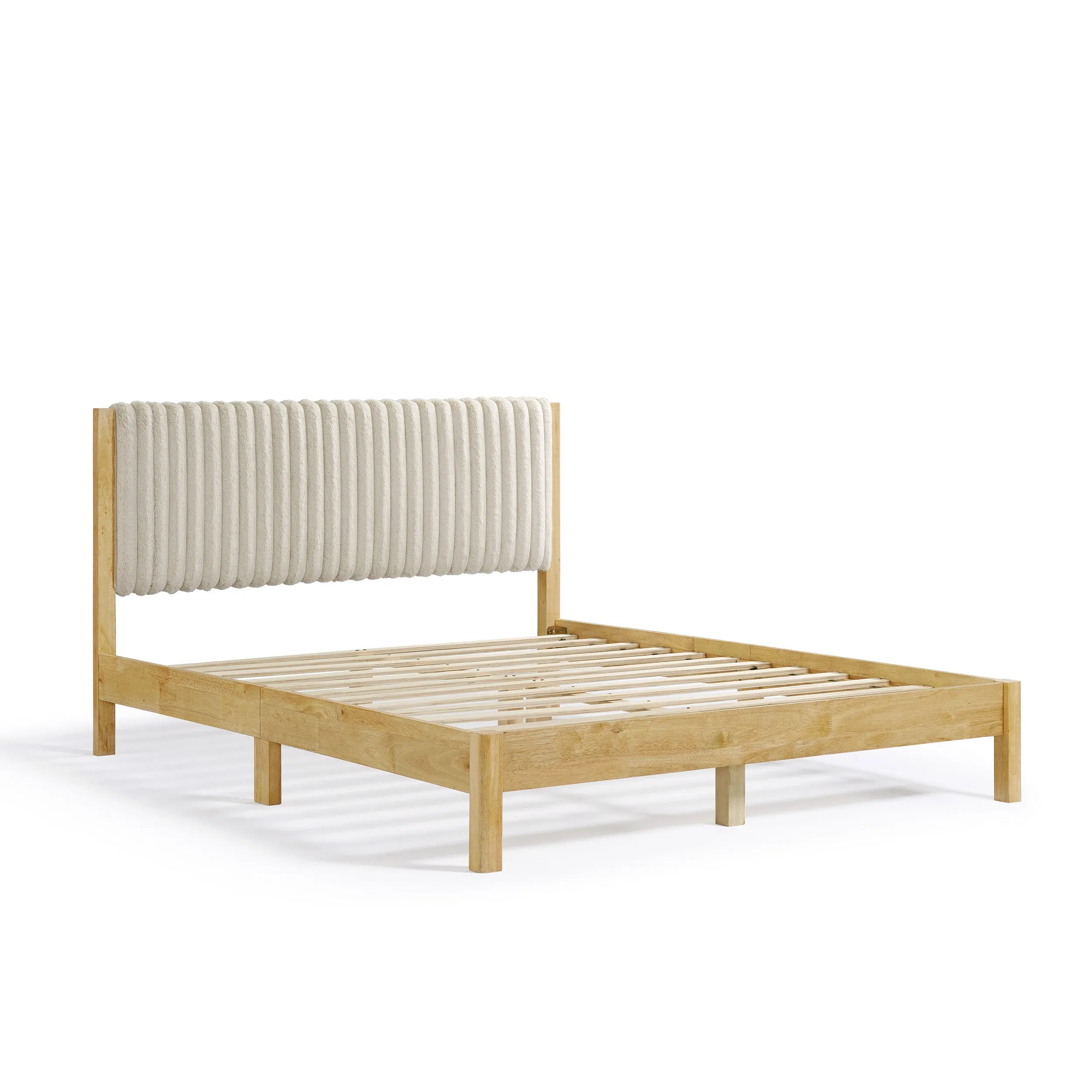 Alder Wood Frame Queen Platform Bed with Fabric Upholstery