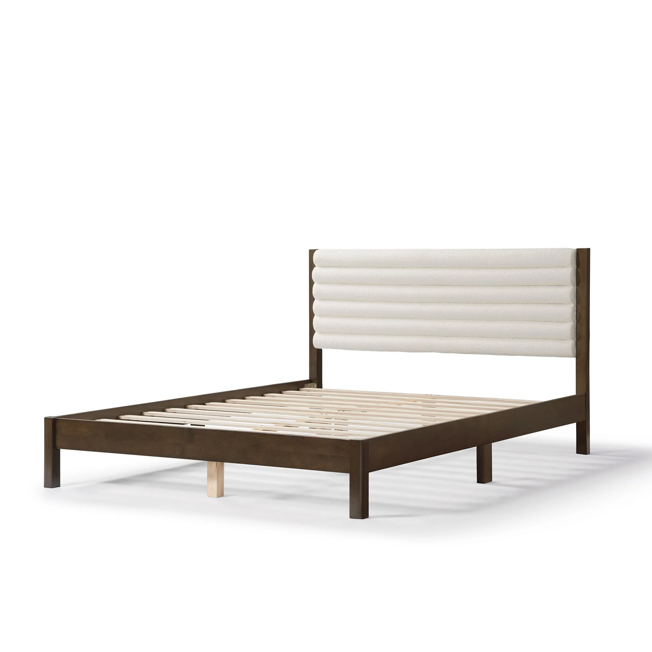 Alder Wood Frame Queen Platform Bed with Fabric Upholstery