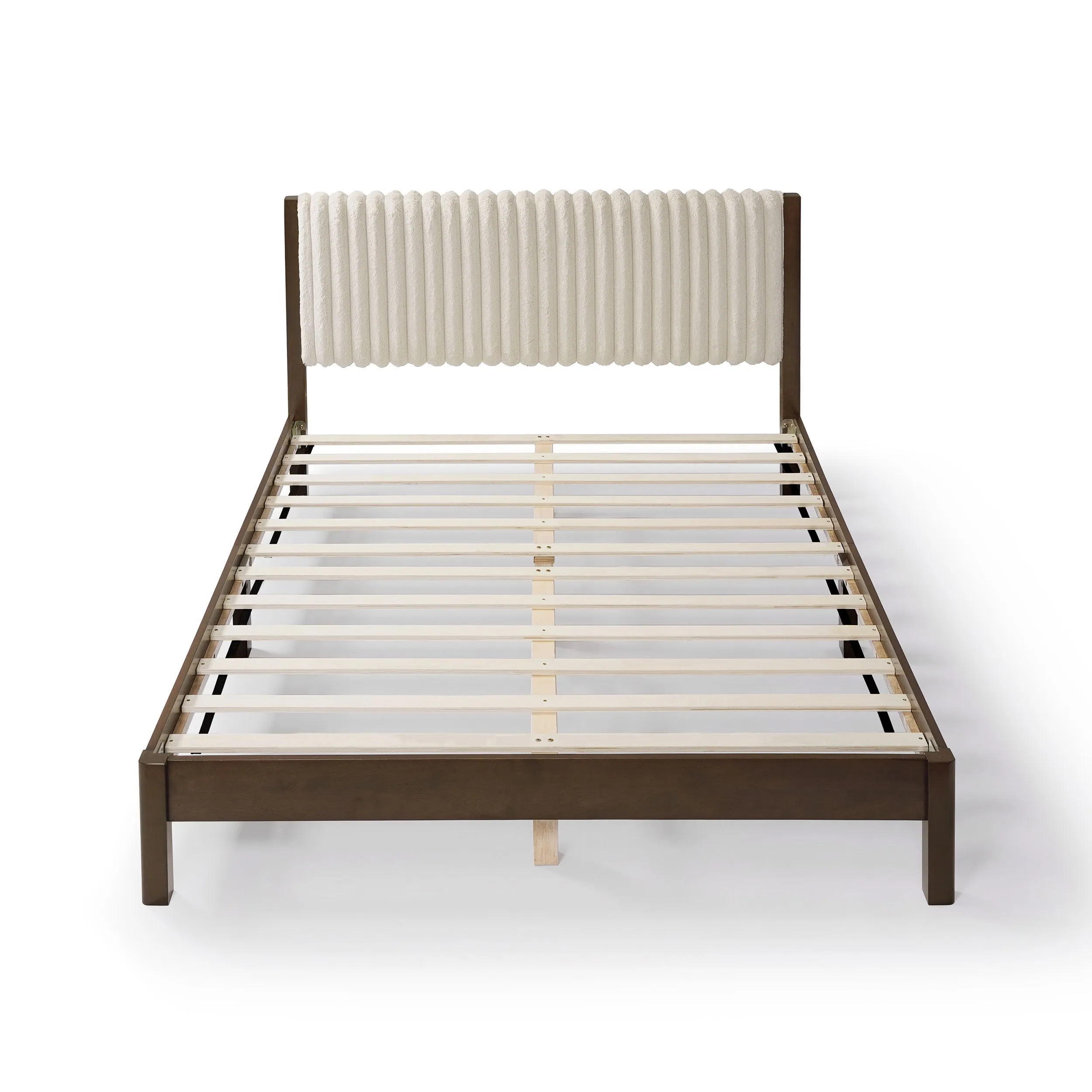 Alder Wood Frame Queen Platform Bed with Fabric Upholstery