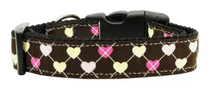 Argyle Hearts Nylon Ribbon Collar Brown Large