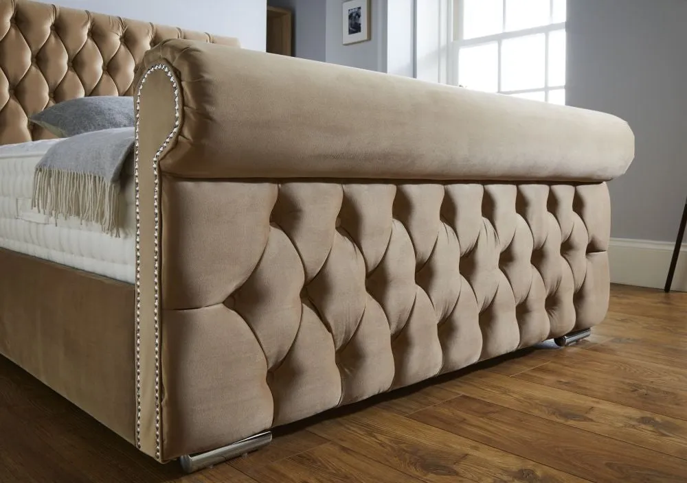 Bisma Fabric Chesterfield Sleigh Bed - 3FT0 Single