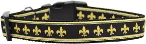 Black And Gold Fleur De Lis Nylon Dog Collars Large