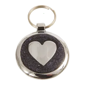 Black Glint Heart Small 20mm Designer Dog Tag Shimmer Range