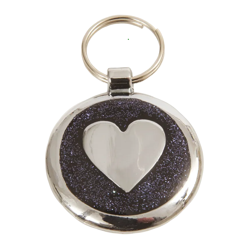 Black Glint Heart Small 20mm Designer Dog Tag Shimmer Range