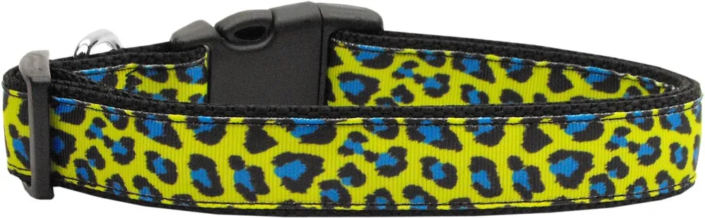 Blue And Yellow Leopard Nylon Dog Collar Xs