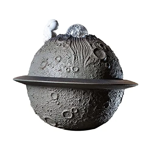 CALANDIS Ceramic Tabletop Fountain Indoor USB Bedroom Home Astronaut Planet Statues Gray