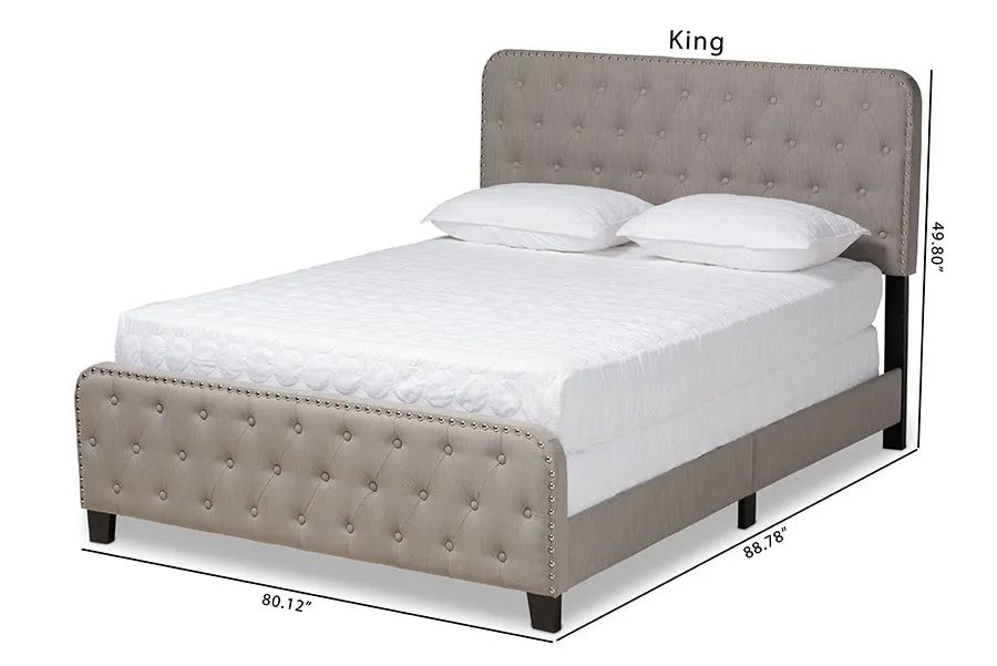 Camila Gray Fabric Upholstered Button Tufted Panel Bed (King)