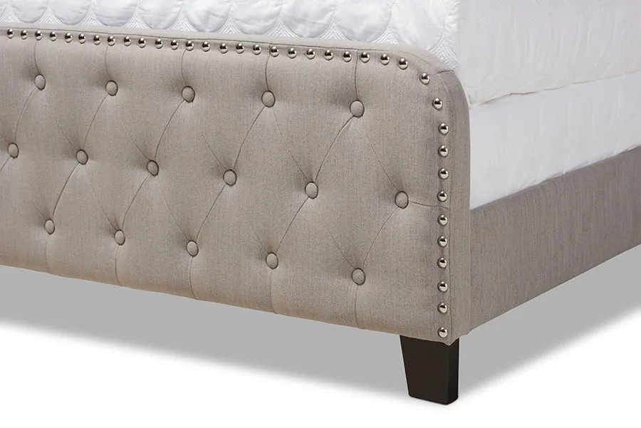 Camila Gray Fabric Upholstered Button Tufted Panel Bed (King)