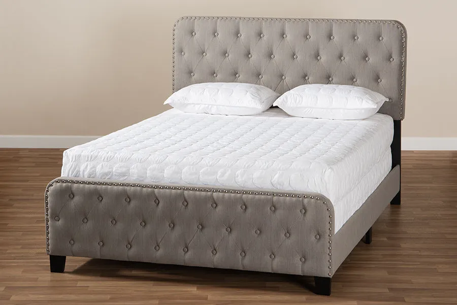 Camila Gray Fabric Upholstered Button Tufted Panel Bed (King)