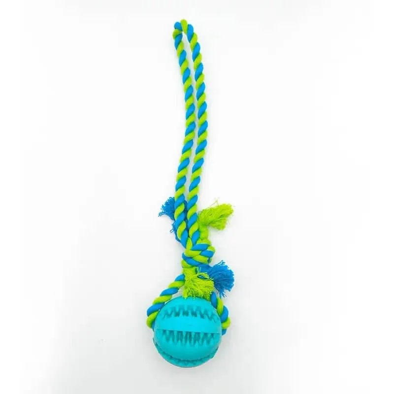 Chew Teething Durable Rubber Ball Food Dispensing Dog Rope Toy