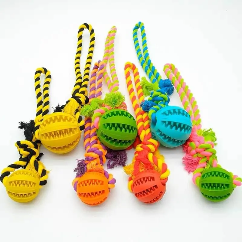 Chew Teething Durable Rubber Ball Food Dispensing Dog Rope Toy