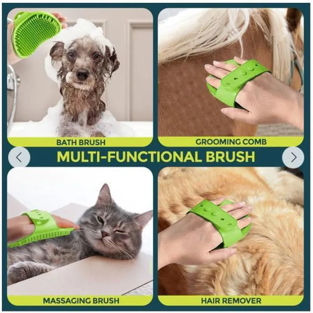 Chullbull Rubber Bristles Hand Brush Comb for Dogs (Green)