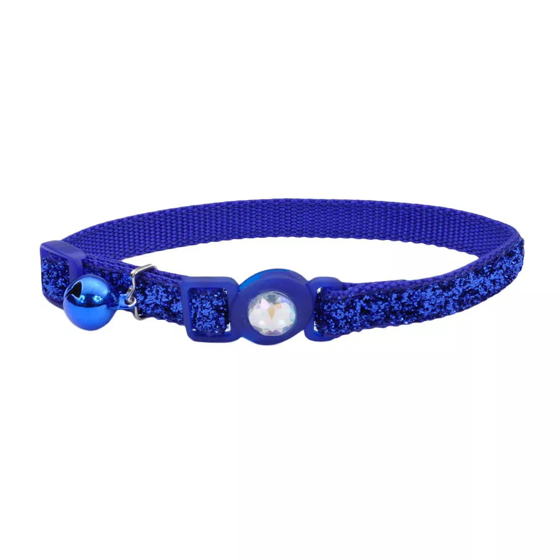 Coastal Pet Products Safe Cat Jeweled Buckle Adjustable Breakaway Cat Collar with Glitter Overlay (Blue 3/8" X 8"-12")