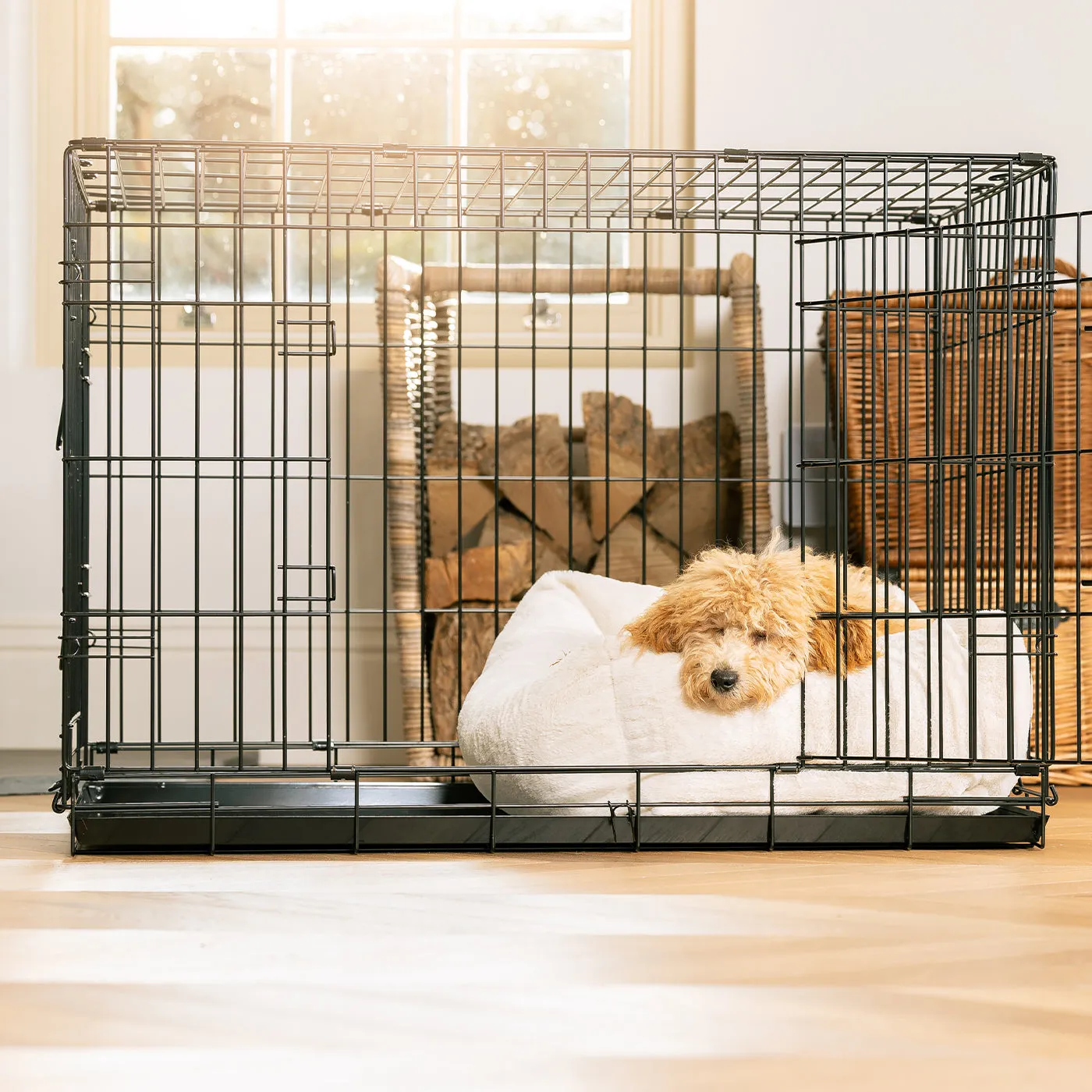 Cosy & Calming Puppy Crate Bed Calming Anti-Anxiety Cream Faux Fur by Lords & Labradors