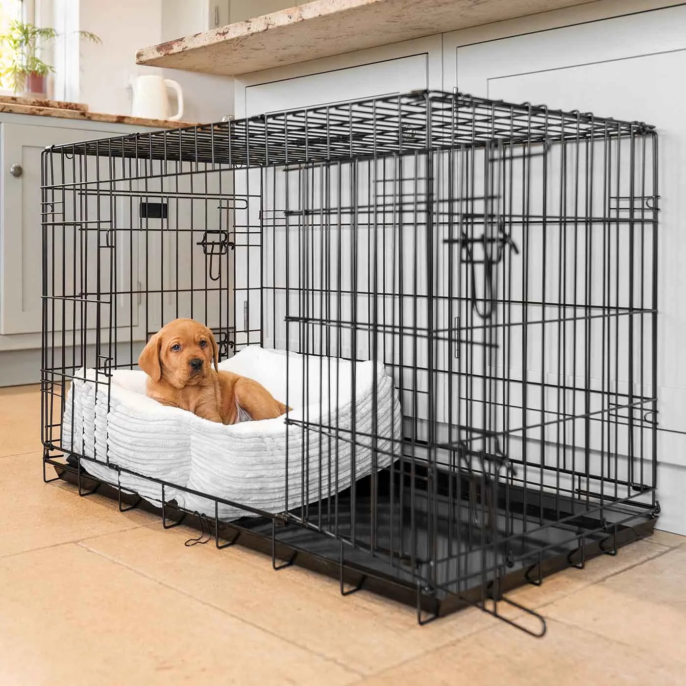 Cosy & Calming Puppy Crate Bed in Light Grey Essentials Plush by Lords & Labradors