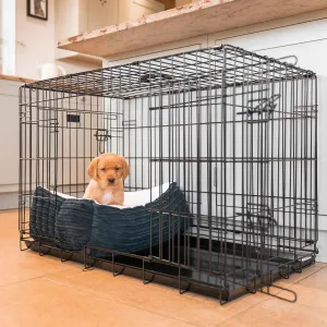 Cosy & Calming Puppy Crate Bed in Navy Essentials Plush by Lords & Labradors