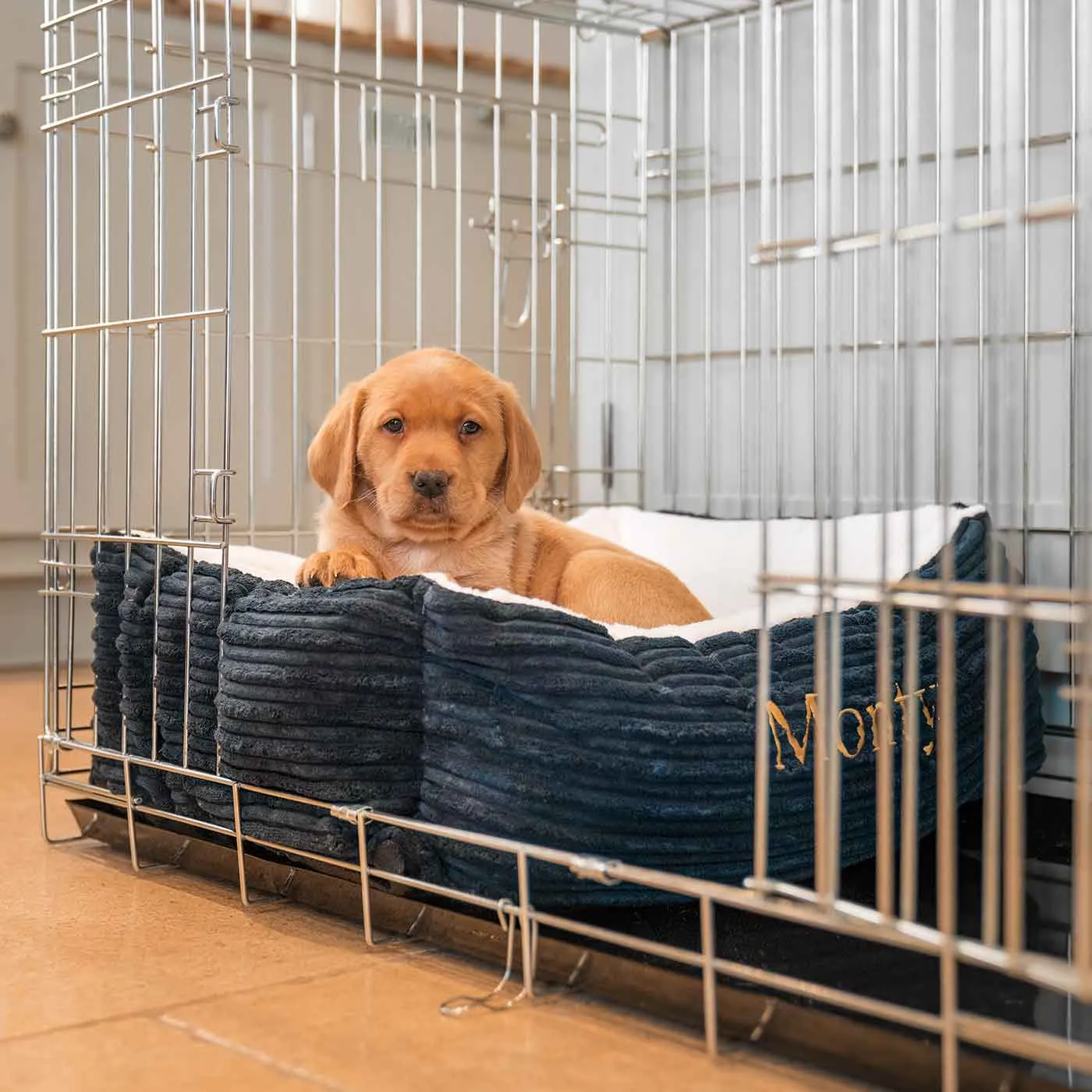 Cosy & Calming Puppy Crate Bed in Navy Essentials Plush by Lords & Labradors