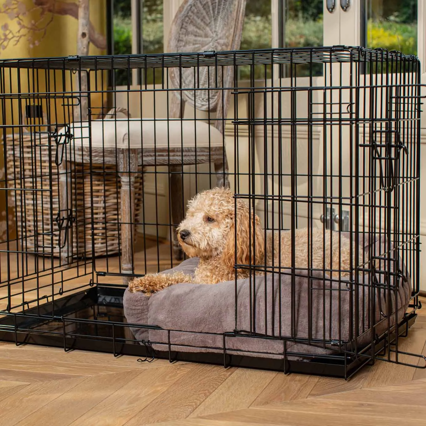 Cosy & Calming Puppy Crate Bed With Removable Covers in Calming Anti-Anxiety Fawn Faux Fur by Lords & Labradors