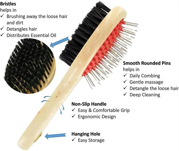 Dog double sided brush - pins   bristles