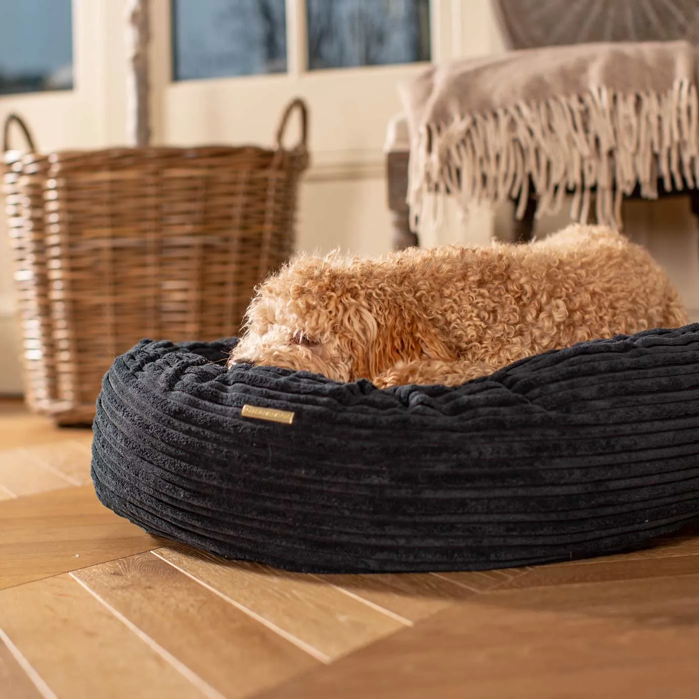 Donut Bed in Navy Essentials Plush by Lords & Labradors