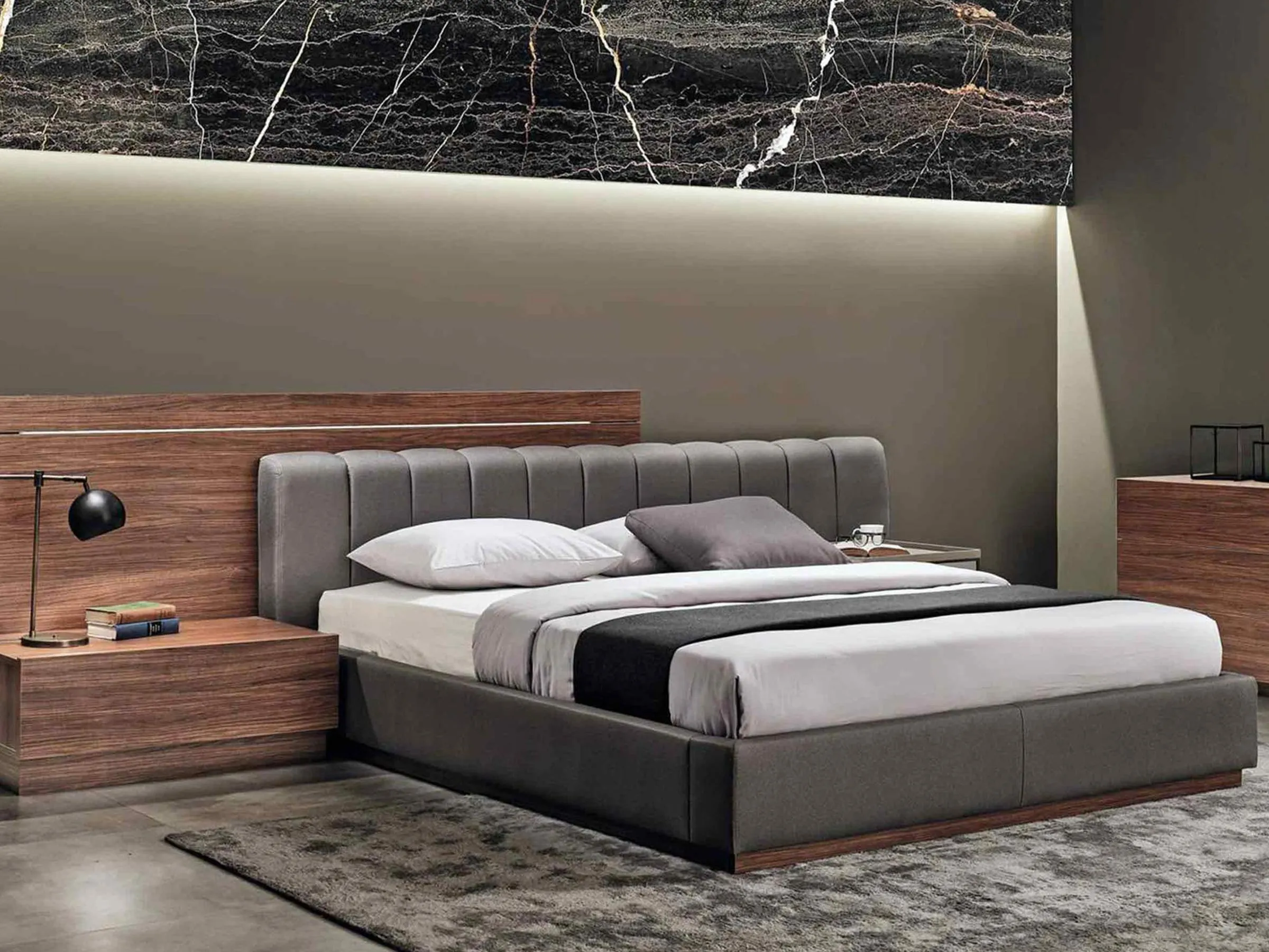 Double Bed - Flat Headboard and Fabric Bedframe