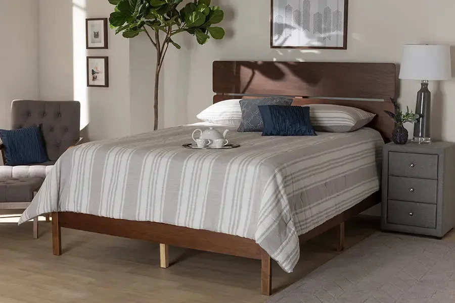 Elise Walnut Brown Wood Panel Bed (Queen)