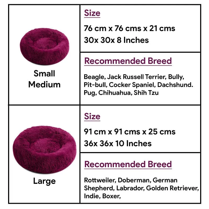 Goofy Tails Donut Sleeping Bed for Dogs | Luxurious Anti-Anxiety Snuggle Round Dog Bed (Plum)