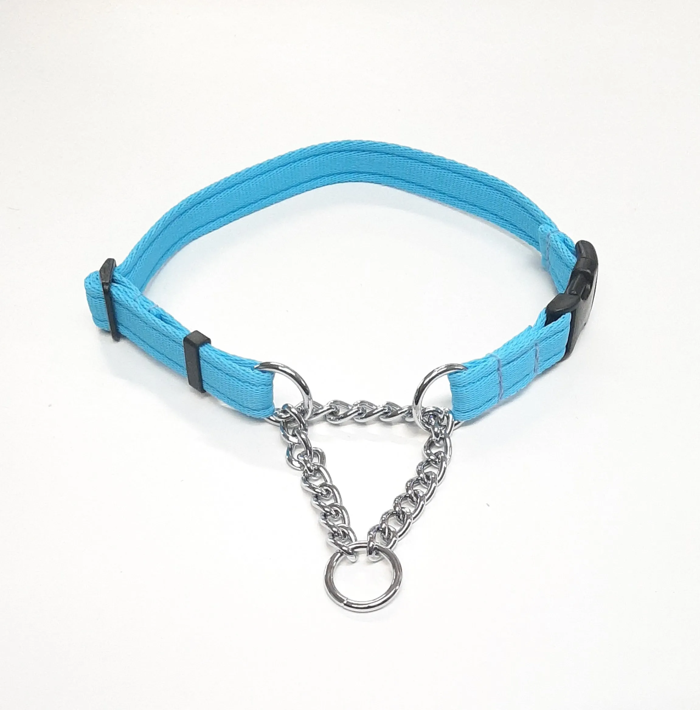 Half Check Chain Dog Collars Small Large 20mm Adjustable With Chrome Plated Chain In Various Colours