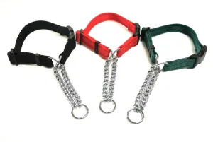 Half Check Chain Dog Collars Small Large 20mm Adjustable With Chrome Plated Chain In Various Colours