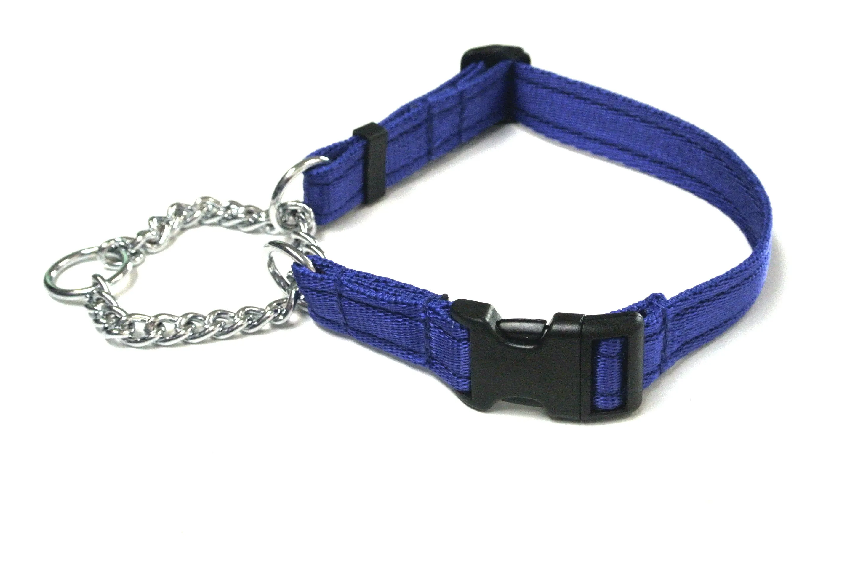 Half Check Chain Dog Collars Small Large 20mm Adjustable With Chrome Plated Chain In Various Colours