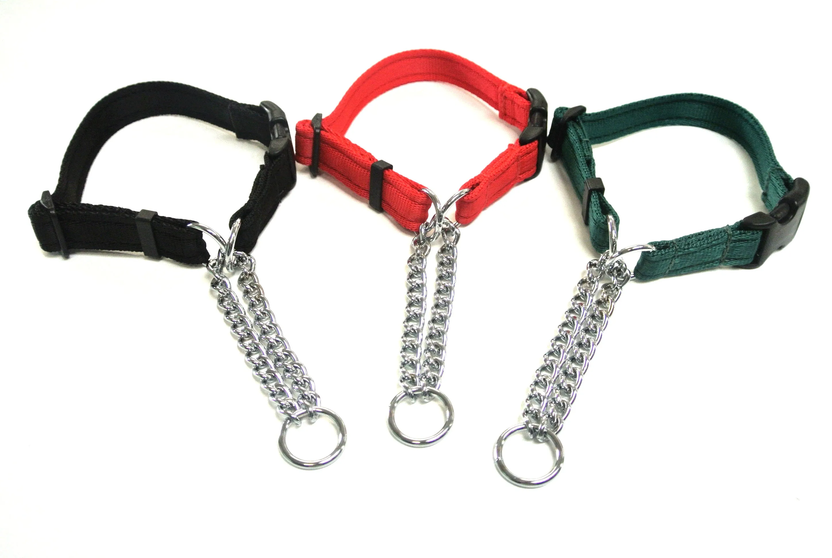 Half Check Chain Dog Collars Small Large 20mm Adjustable With Chrome Plated Chain In Various Colours