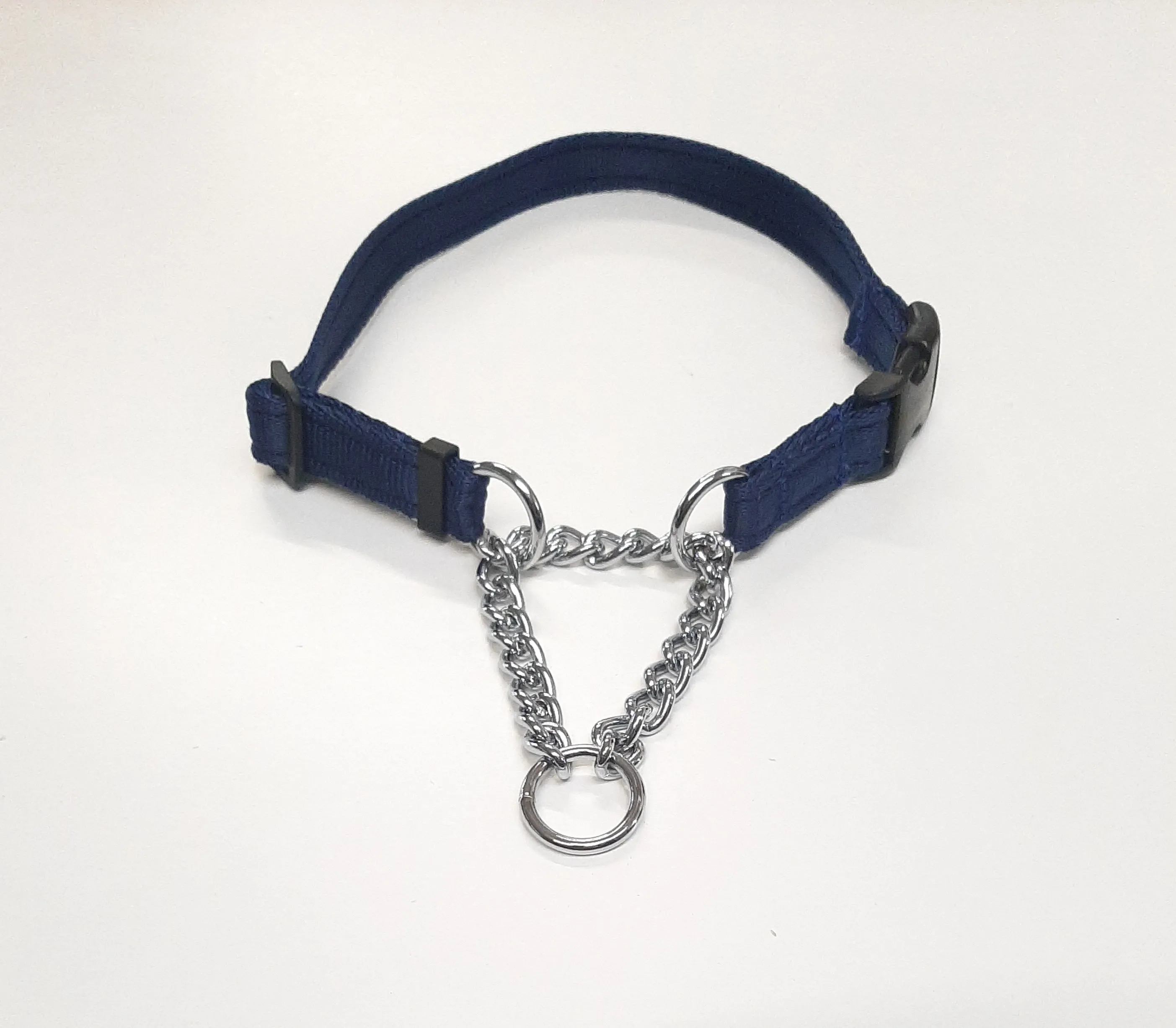 Half Check Chain Dog Collars Small Large 20mm Adjustable With Chrome Plated Chain In Various Colours