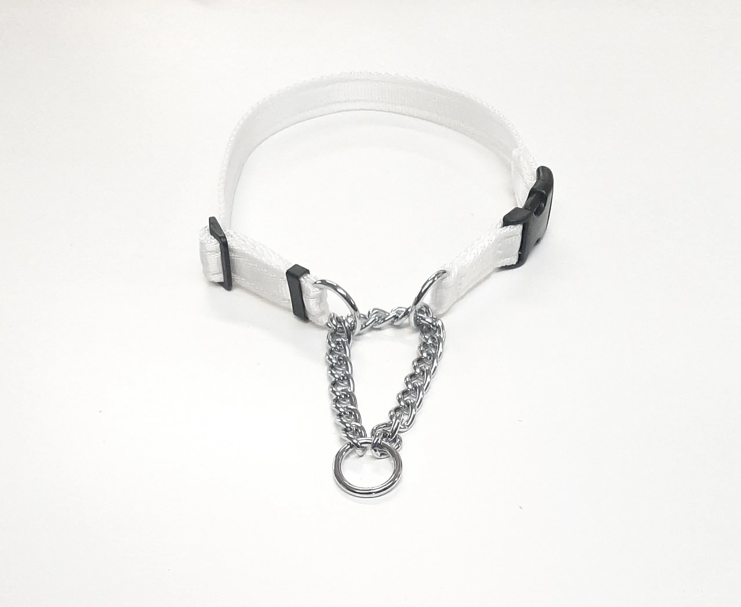 Half Check Chain Dog Collars Small Large 20mm Adjustable With Chrome Plated Chain In Various Colours