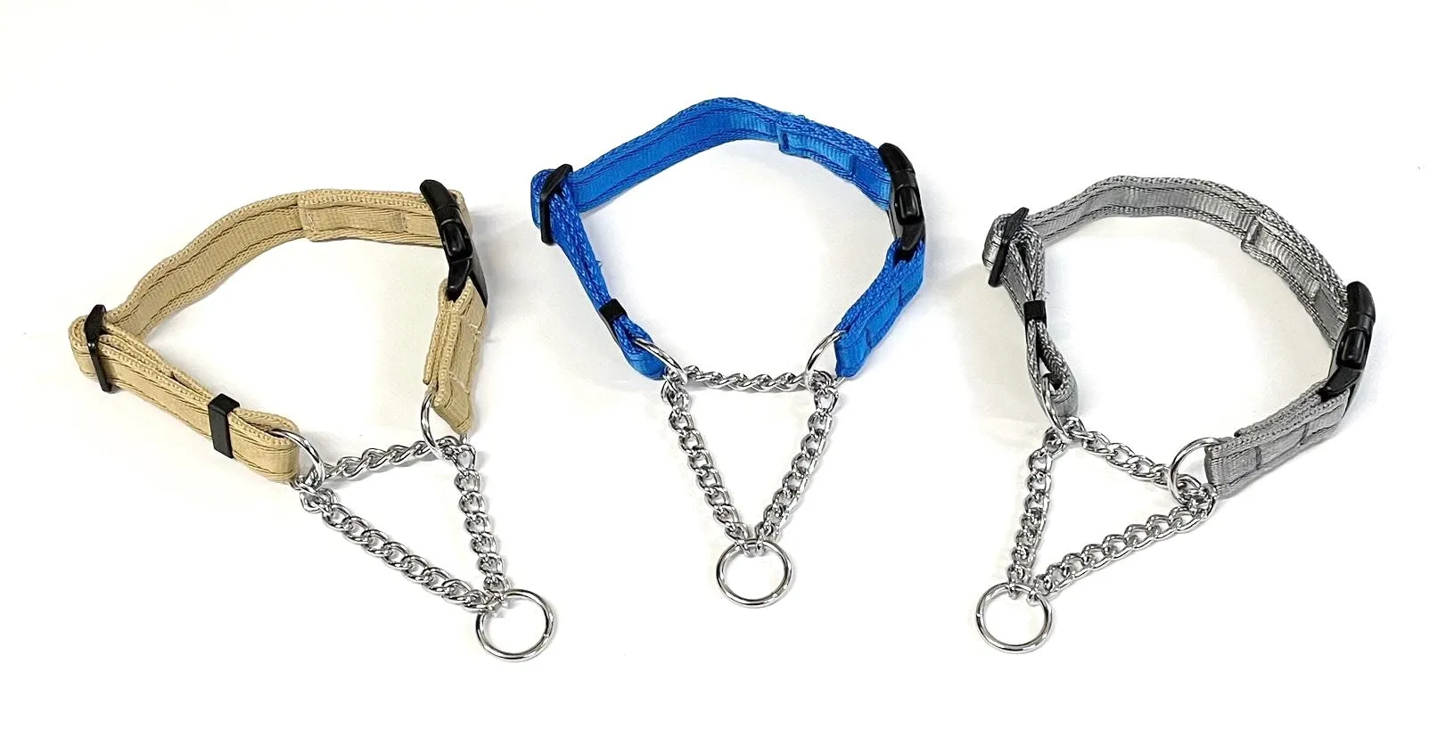 Half Check Chain Dog Collars Small Large 20mm Adjustable With Chrome Plated Chain In Various Colours