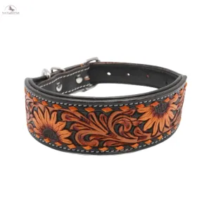 Handcrafted Argentinian Leather Dog Collar with Floral Tooling - Premium Quality