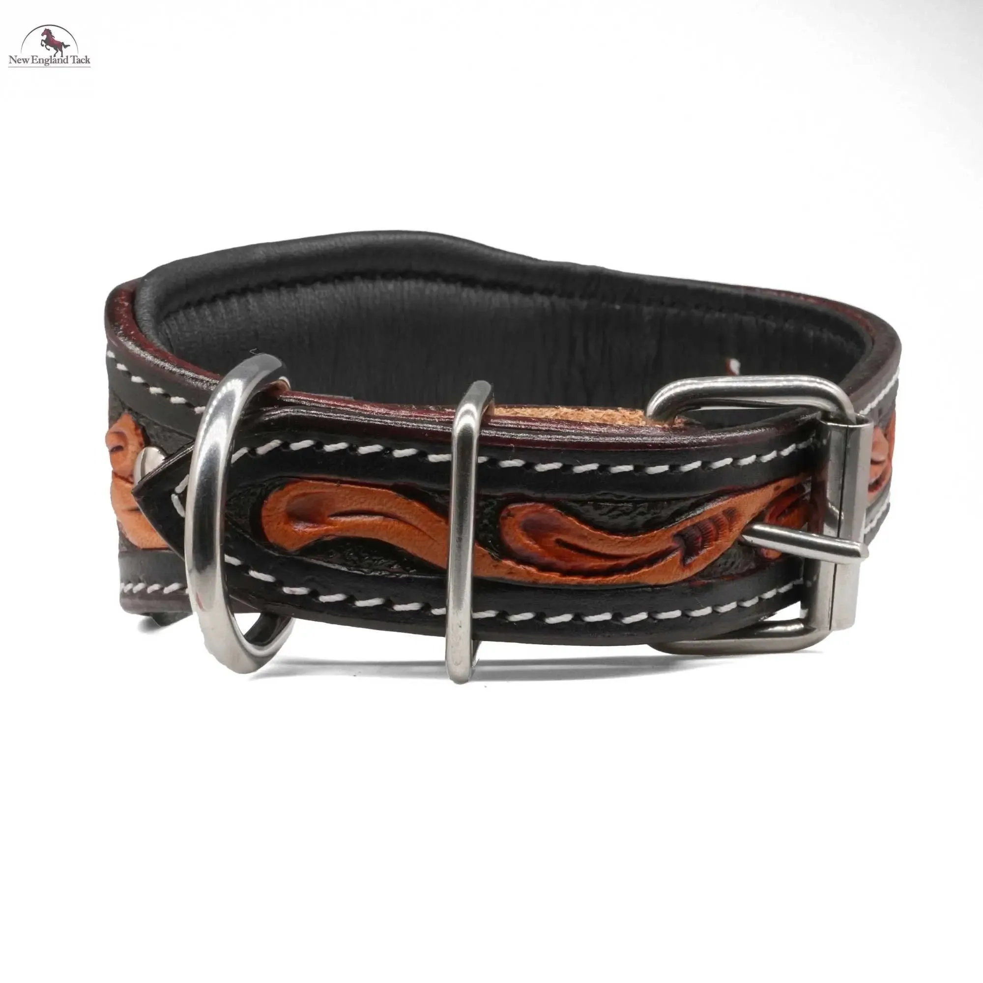 Handcrafted Argentinian Leather Dog Collar with Floral Tooling - Premium Quality