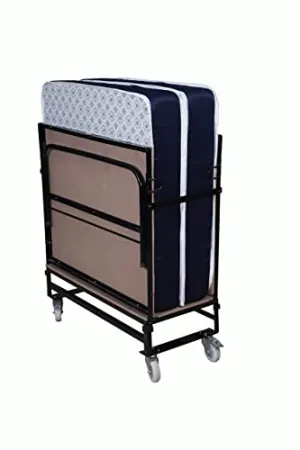 LOOM & NEEDLES Rollaway Folding Bed with Free 6-Inch Pocket Spring Zoned Ortho Foam Mattress, Lockable Wheels - Assorted Color, Metal Frame (Medium Firm) (75x36x6inch) / (190.5x91.44x15.24cm)