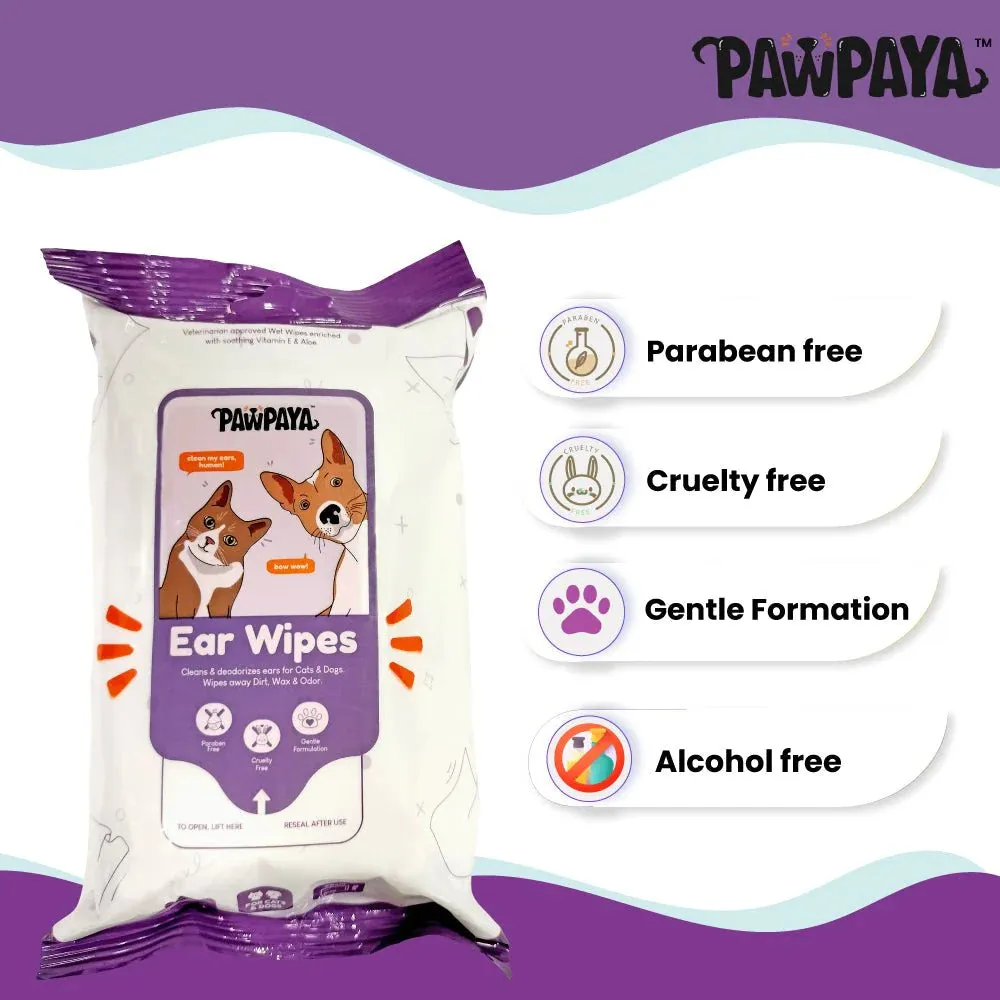 Pawpaya Pet Ear Wipes Made for All Cats and Dogs 25 Wipes