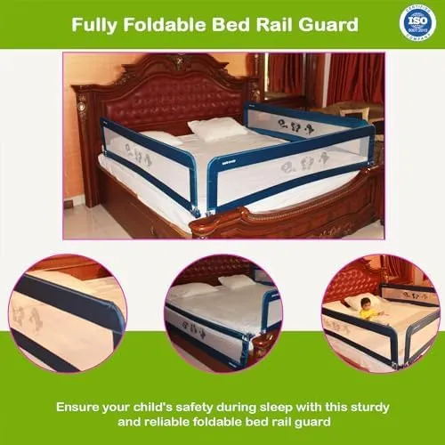 SAFE-O-KID® Fully Foldable Bed Rail Guard - Blue (5FT/152CM), Pack of 1