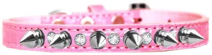 Silver Spike And Clear Jewel Croc Dog Collar Light Pink Size 10