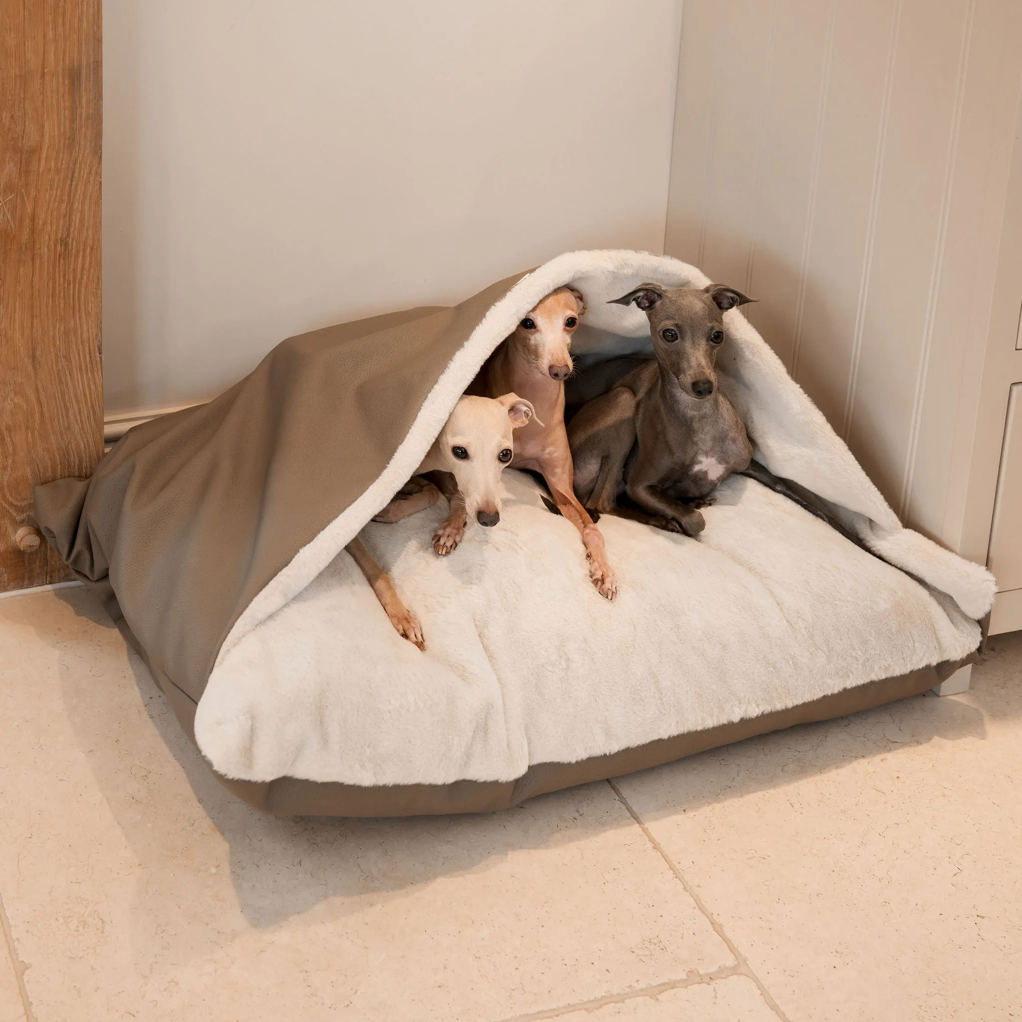 Sleepy Burrows Bed in Camel Rhino Tough Faux Leather by Lords & Labradors