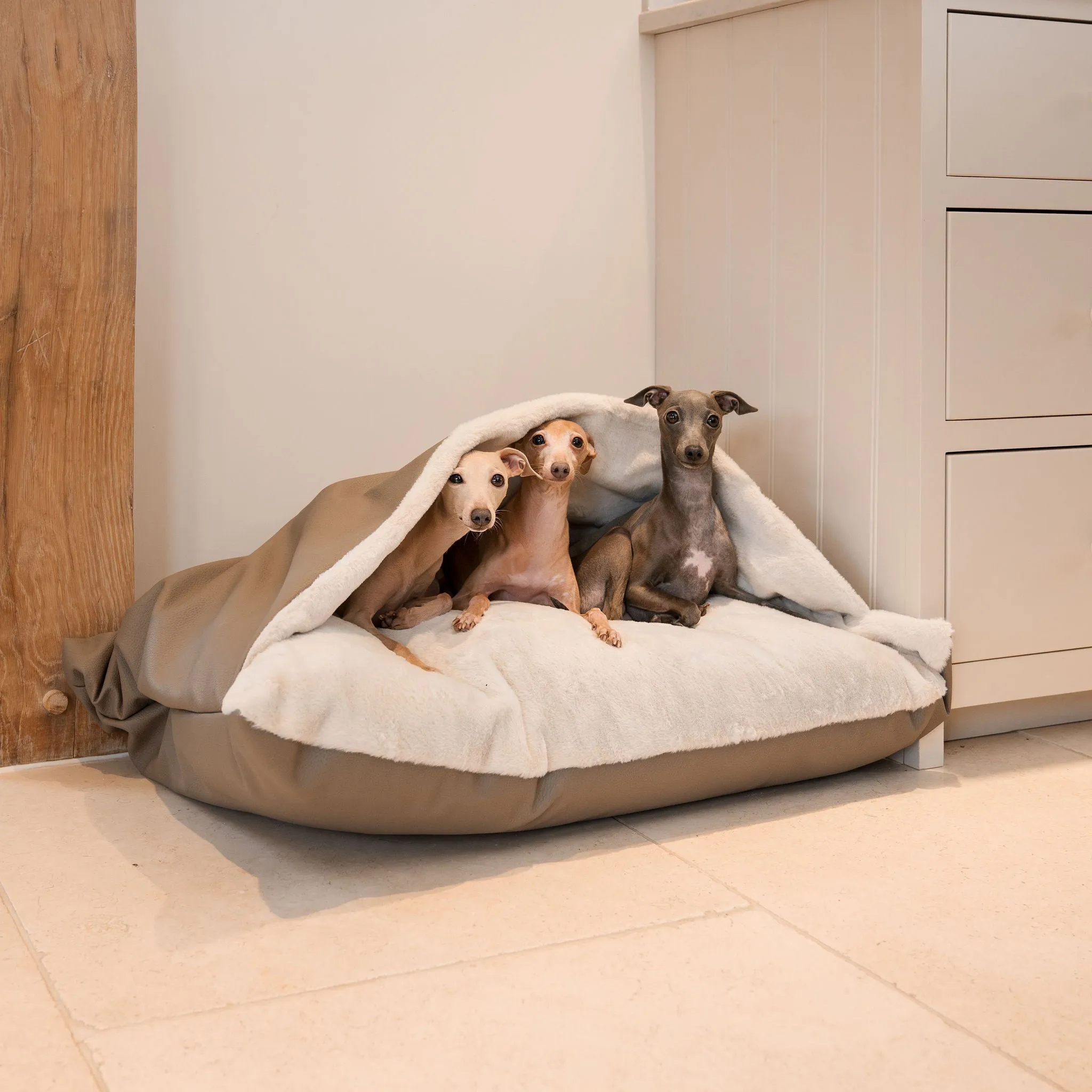 Sleepy Burrows Bed in Camel Rhino Tough Faux Leather by Lords & Labradors