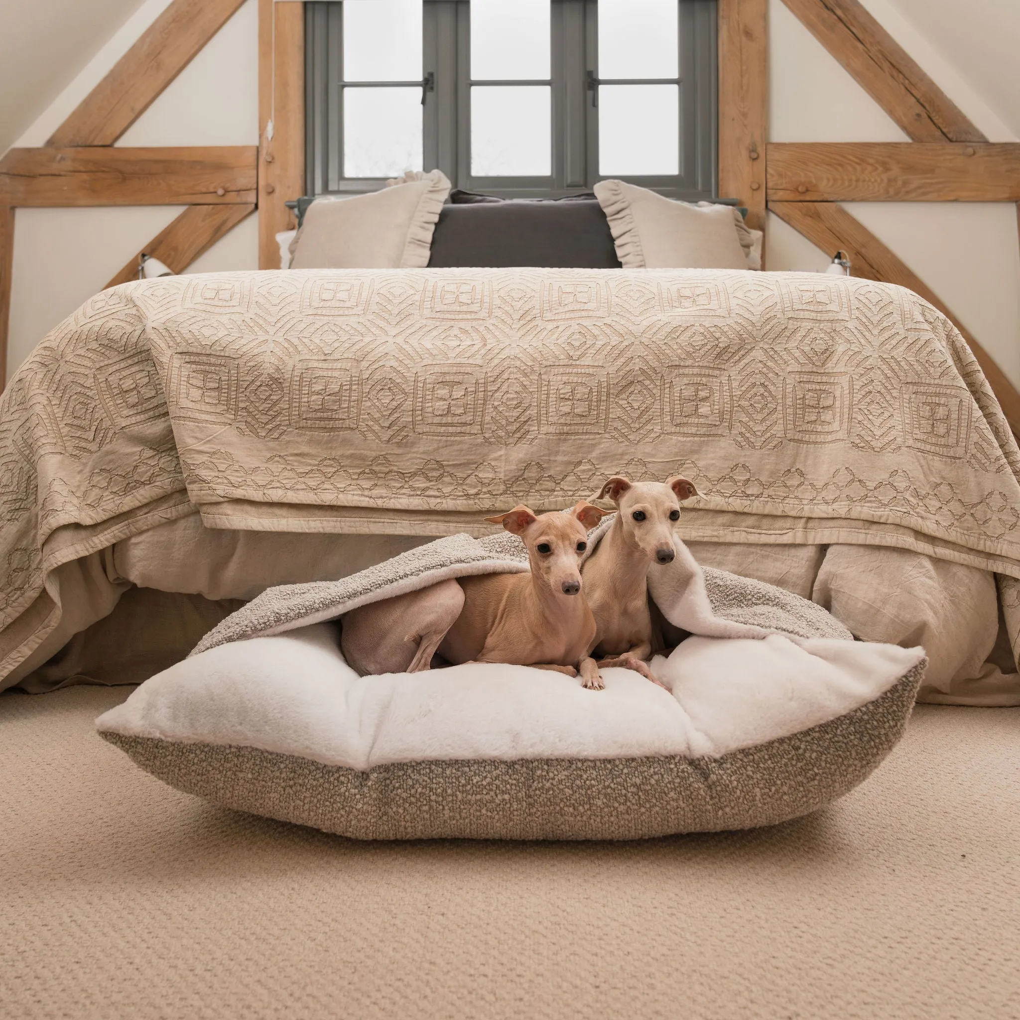 Sleepy Burrows Bed in Mink Bouclé by Lords & Labradors