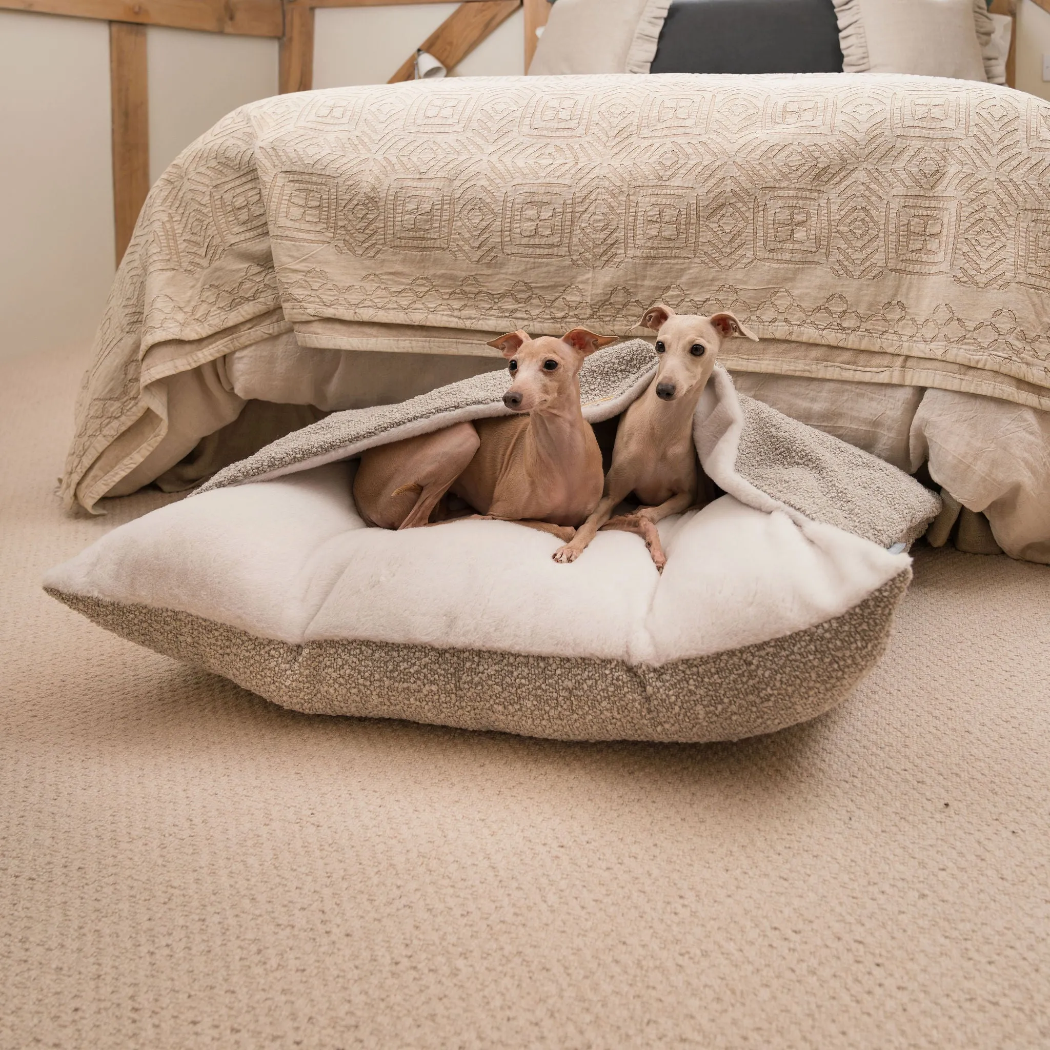 Sleepy Burrows Bed in Mink Bouclé by Lords & Labradors